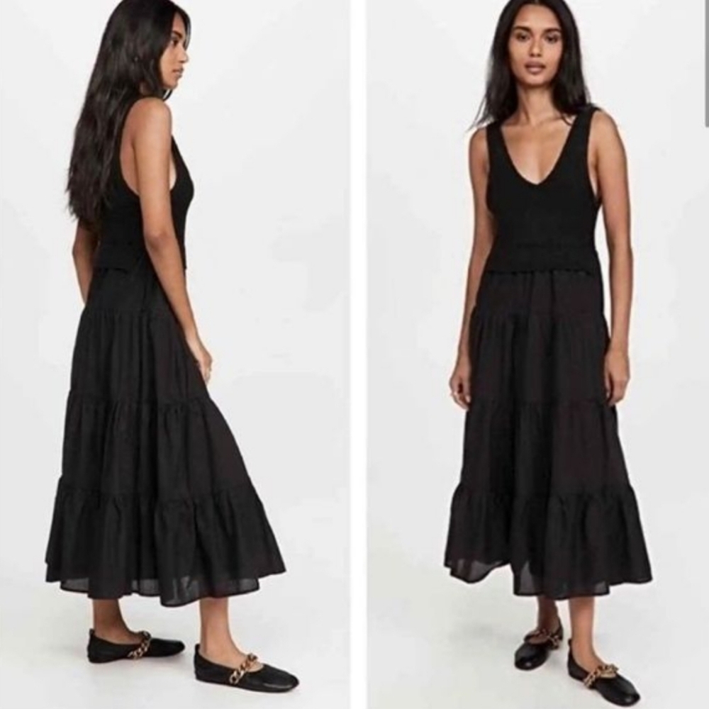 En Saison Mixed Media Tiered Maxi Dress in Black Women’s Sz Medium